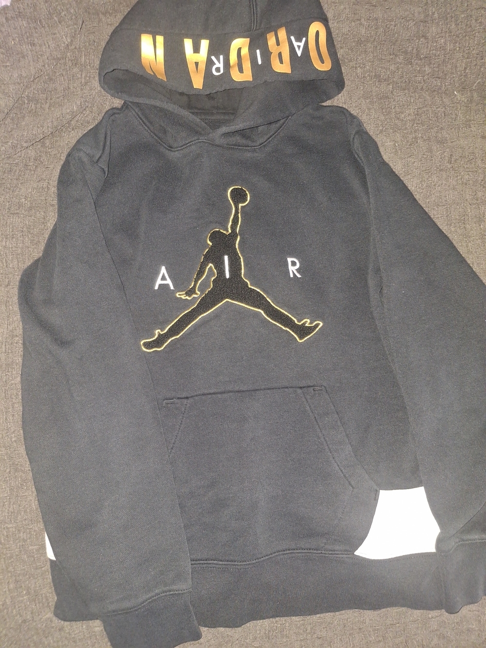 Jordan Men's Black Hoodie with Gold Jumpman and Hood Print